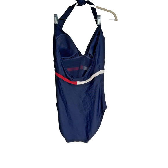 Tommy Hilfiger Sz 10 One Piece Halter Swimsuit Traditional Red White Blue Preppy - Picture 7 of 9